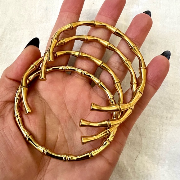 Jewelry - Vintage Bamboo Style Stainless Steel Gold Overlay Bracelets